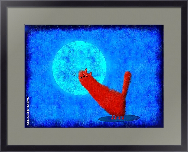 Постер Красный кот воет на луну с типом исполнения Под стеклом в багетной раме 221-01