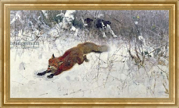 Постер Fox Being Chased through the Snow с типом исполнения На холсте в раме в багетной раме NA033.1.051