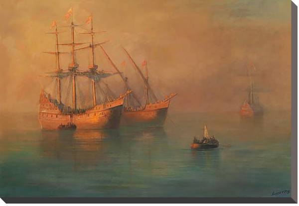 Постер Флотилия Колумба в дымке с типом исполнения На холсте без рамы