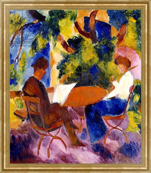 Постер At the Garden Table, 1914 с типом исполнения На холсте в раме в багетной раме NA033.1.051