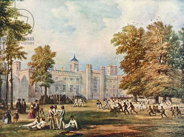 Постер Playing the game of rugby at Rugby School, Warwickshire, 1852 с типом исполнения На холсте без рамы