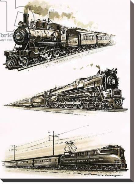 Постер Montage of US trains с типом исполнения На холсте без рамы