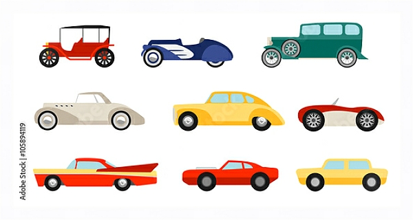 Постер Набор классических автомобилей с типом исполнения На холсте в раме в багетной раме 221-03