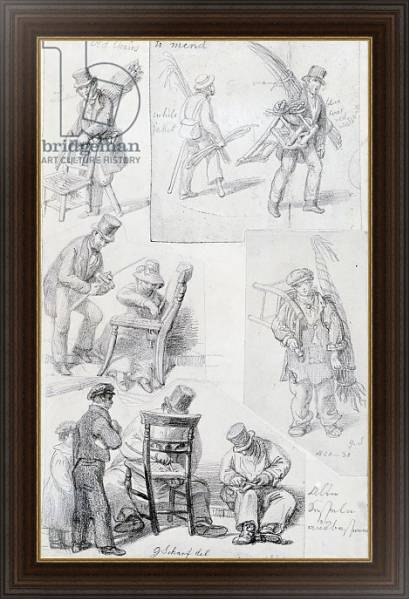 Постер Chair menders on the streets of London, 1820-30 с типом исполнения На холсте в раме в багетной раме 1.023.151