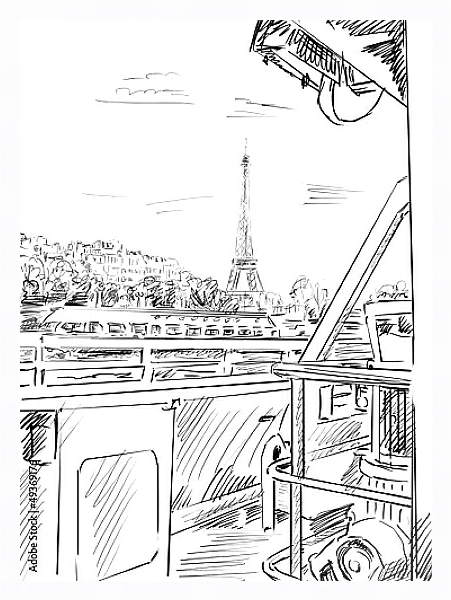 Постер Париж в Ч/Б рисунках #28 с типом исполнения На холсте в раме в багетной раме 221-03