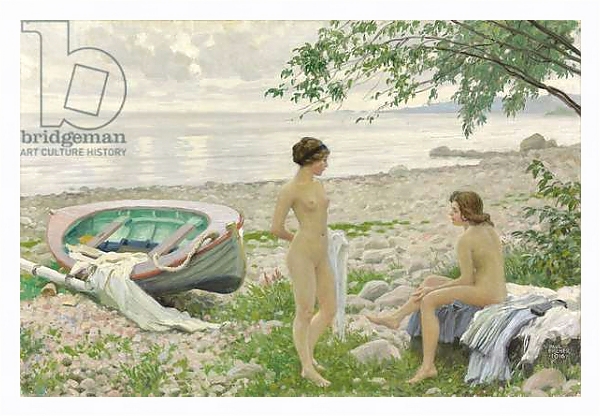 Постер On the beach, 1916 с типом исполнения На холсте в раме в багетной раме 221-03