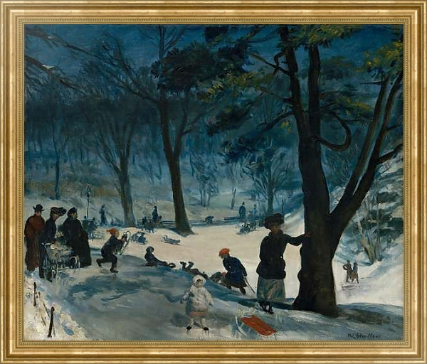 Постер Central Park, Winter, c.1905 с типом исполнения На холсте в раме в багетной раме NA033.1.051