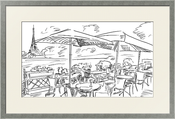 Постер Париж в Ч/Б рисунках #29 с типом исполнения Под стеклом в багетной раме 1727.2510
