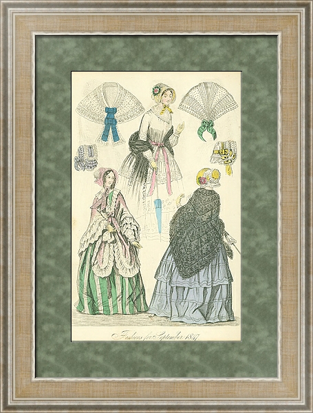Постер Fashions for September 1847 №1 с типом исполнения Акварель в раме в багетной раме 485.M40.584
