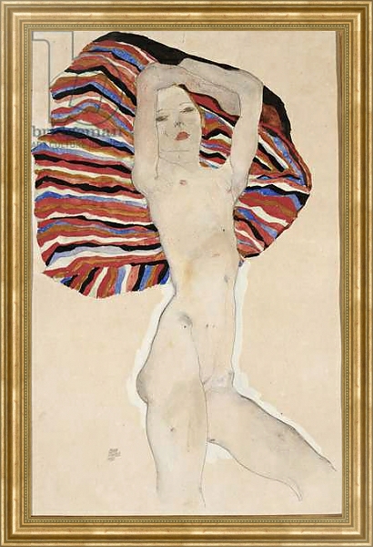 Постер Nude against coloured material, 1911 с типом исполнения На холсте в раме в багетной раме NA033.1.051