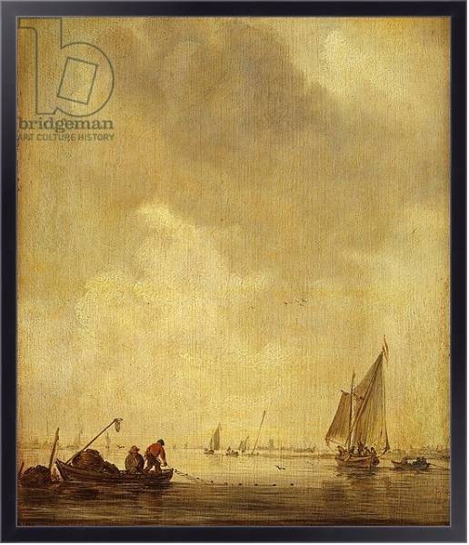 Постер A River Scene, with Fishermen Laying a Net, 1638 с типом исполнения На холсте в раме в багетной раме 221-01