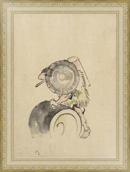 Постер A man, wearing a large conical hat and a straw or feather garment с типом исполнения Акварель в раме в багетной раме 484.M48.725