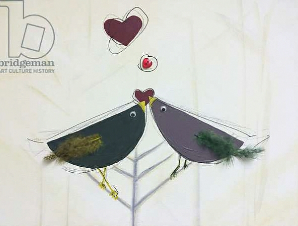 Постер Love birds, love hearts,, painting с типом исполнения На холсте без рамы