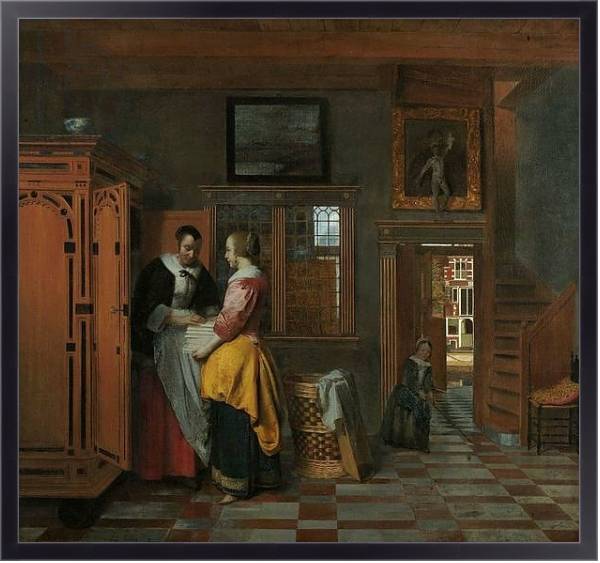 Постер Interior with Women beside a Linen Cupboard, 1663 с типом исполнения На холсте в раме в багетной раме 221-01