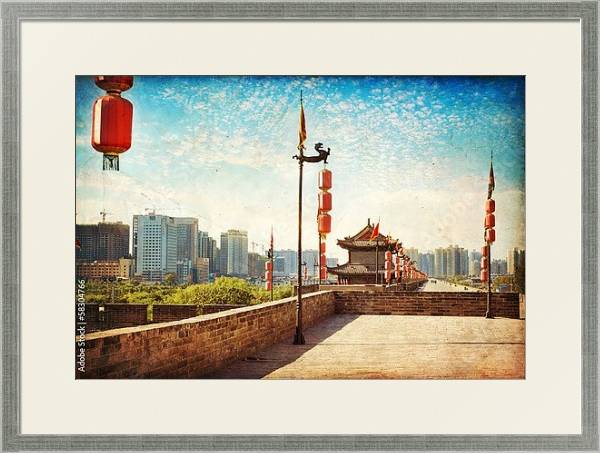 Постер Китай, Сиань. Древняя городская стена с типом исполнения Под стеклом в багетной раме 1727.2510