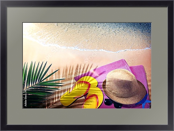 Постер Пляжные аксессуары с типом исполнения Под стеклом в багетной раме 221-01