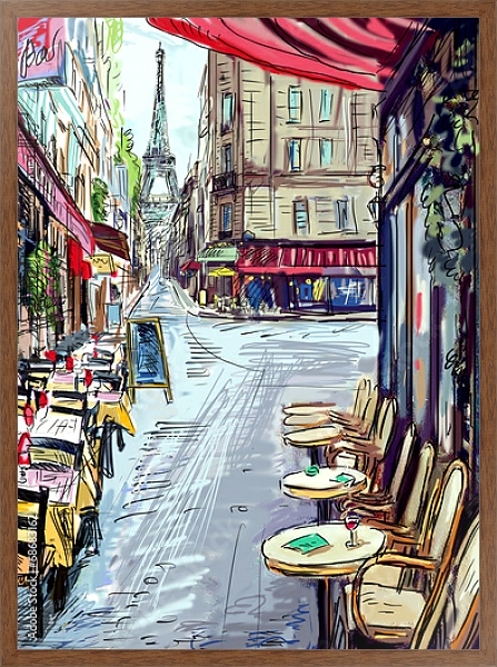 Постер Париж. Уличные кафе с типом исполнения На холсте в раме в багетной раме 1727.4310