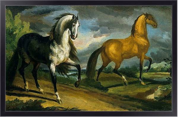 Постер Две лошади с типом исполнения На холсте в раме в багетной раме 221-01