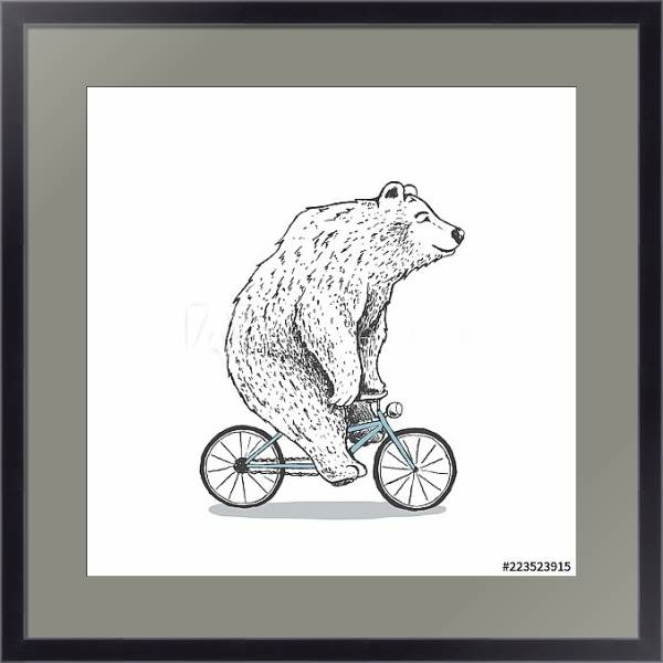 Постер Белый медведь на велосипеде с типом исполнения Под стеклом в багетной раме 221-01