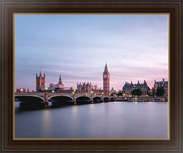 Постер Великобритания, Лондон. Вид на Биг Бен и мост с типом исполнения На холсте в раме в багетной раме 1.023.151