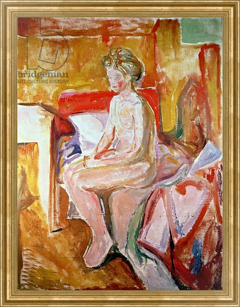 Постер Girl seated on the edge of her bed с типом исполнения На холсте в раме в багетной раме NA033.1.051