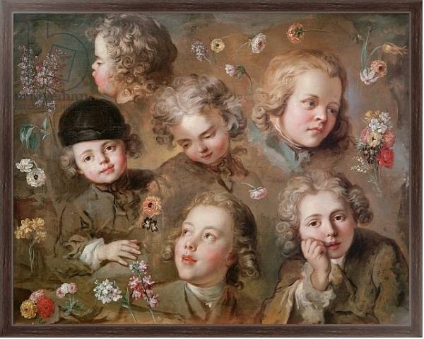 Постер Children's heads and flowers с типом исполнения На холсте в раме в багетной раме 221-02