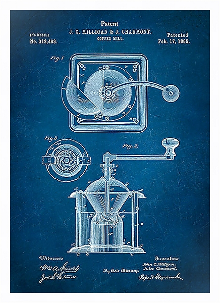 Постер Патент на кофемолку, 1885г с типом исполнения На холсте в раме в багетной раме 221-03