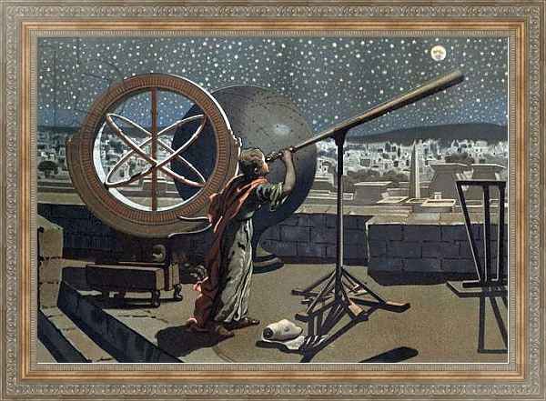 Постер Nicee's hipparchus. in the Alexandria Observatory Greek Astronomer after “La Ciencia y sus Hombres” by Louis Figuier. Barcelona 1881 с типом исполнения На холсте в раме в багетной раме 484.M48.310