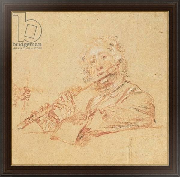 Постер Man Playing a Flute, c.1710 с типом исполнения На холсте в раме в багетной раме 1.023.151
