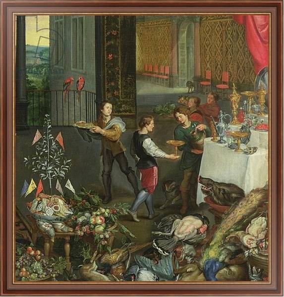Постер Allegory of Taste, detail of servers bringing wine, 1618 с типом исполнения На холсте в раме в багетной раме 35-M719P-83