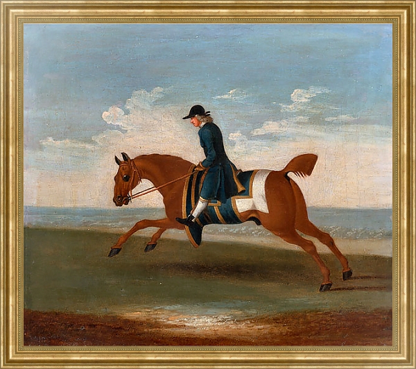 Постер One of Four Portraits of Horses - a Chestnut Racehorse Exercised by a Trainer in a Blue Coat 1730 с типом исполнения На холсте в раме в багетной раме NA033.1.051