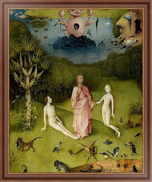 Постер The Garden of Earthly Delights: The Garden of Eden, left wing of triptych, c.1500 2 с типом исполнения На холсте в раме в багетной раме 35-M719P-83