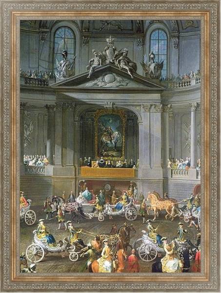 Постер A Cavalcade in the Winter Riding School of the Vienna Hof, 1743 2 с типом исполнения На холсте в раме в багетной раме 484.M48.310