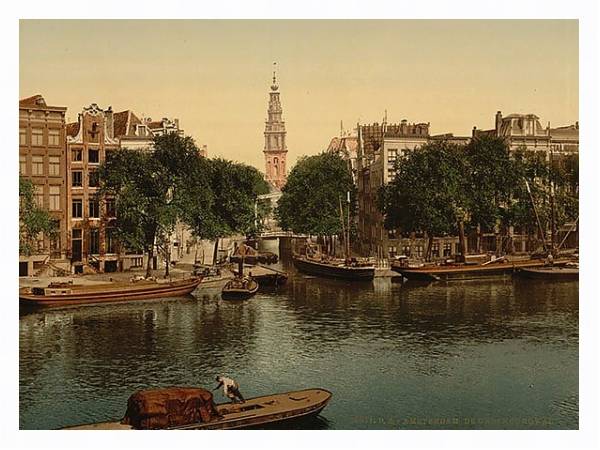 Постер Нидерланды. Амстердам, канал Groenburgwal с типом исполнения На холсте в раме в багетной раме 221-03
