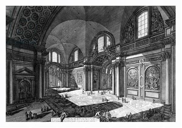 Постер View of the interior of Santa Maria degli Angeli e dei Martiri, c.1760 с типом исполнения На холсте в раме в багетной раме 221-03