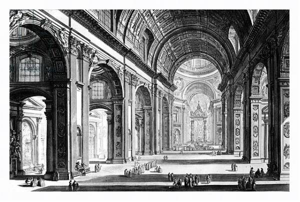 Постер View of the interior of St. Peter's Basilica, from the 'Views of Rome' series, c.1760 с типом исполнения На холсте в раме в багетной раме 221-03
