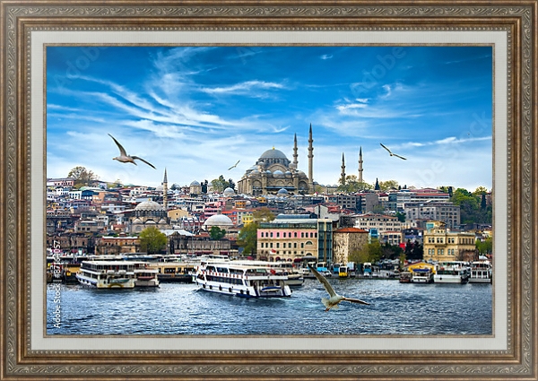 Постер Турция, Стамбул. Вид на набережную с типом исполнения На холсте в раме в багетной раме 595.M52.330