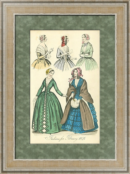Постер Fashions for February 1846 №3 с типом исполнения Акварель в раме в багетной раме 485.M40.584