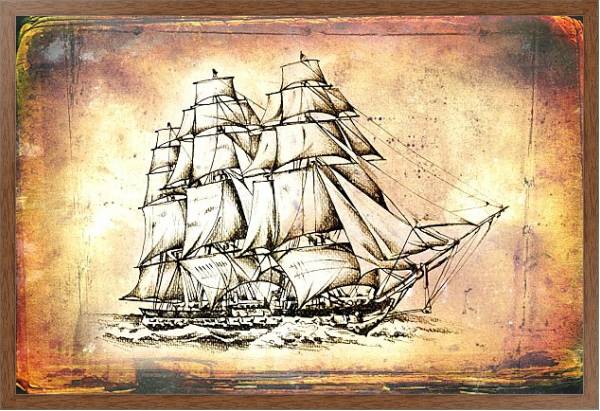 Постер Античный корабль в море, рисунок ручной работы с типом исполнения На холсте в раме в багетной раме 1727.4310