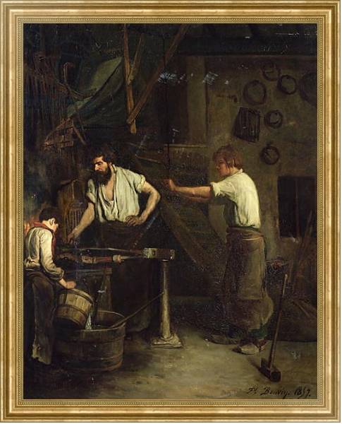 Постер The Blacksmiths, Memory of Treport, 1857 с типом исполнения На холсте в раме в багетной раме NA033.1.051