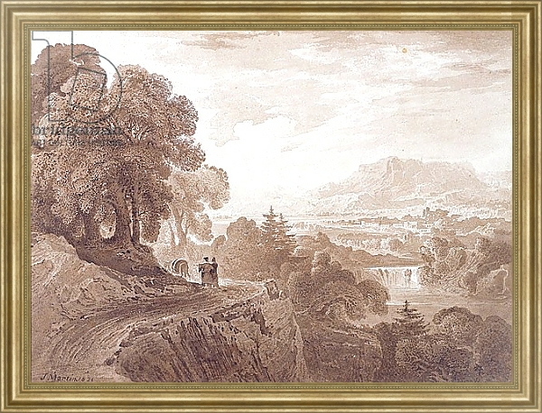 Постер Travellers on a road above a river, 1821 с типом исполнения На холсте в раме в багетной раме NA033.1.051