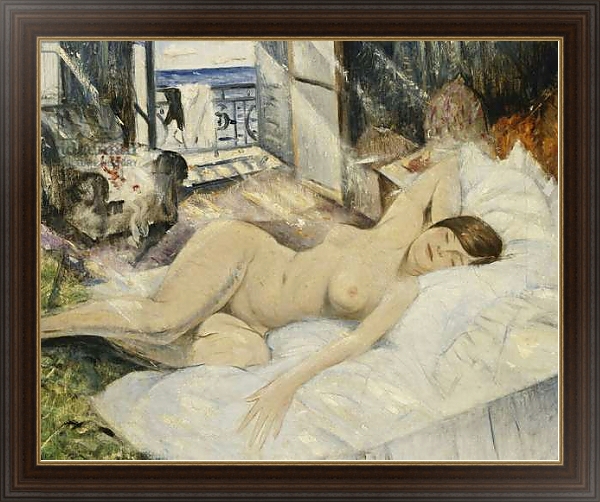 Постер Nude on a Bed, South of France, с типом исполнения На холсте в раме в багетной раме 1.023.151