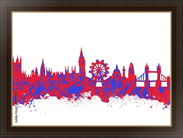 Постер Акварельный художественный оттиск лондонского горизонта с типом исполнения На холсте в раме в багетной раме 1.023.151