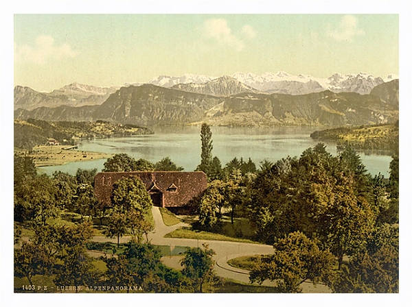 Постер Швейцария. Люцерн, панорама Альп с типом исполнения На холсте в раме в багетной раме 221-03