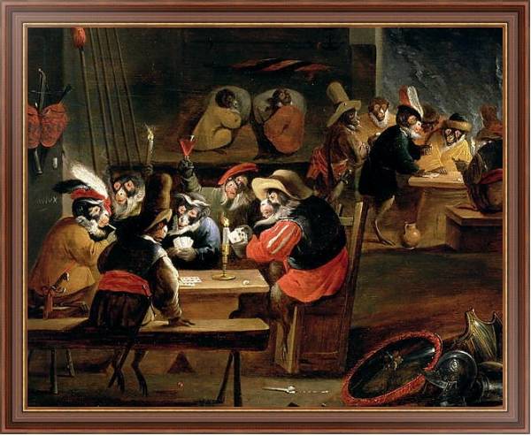 Постер Monkeys in a Tavern, detail of the card game с типом исполнения На холсте в раме в багетной раме 35-M719P-83