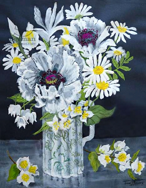 Постер White Poppies, Marguerites and Philadelphus, с типом исполнения На холсте без рамы