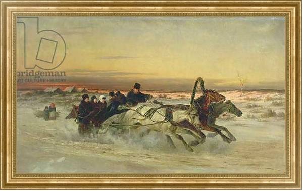 Постер A Galloping Winter Troika at Dawn с типом исполнения На холсте в раме в багетной раме NA033.1.051