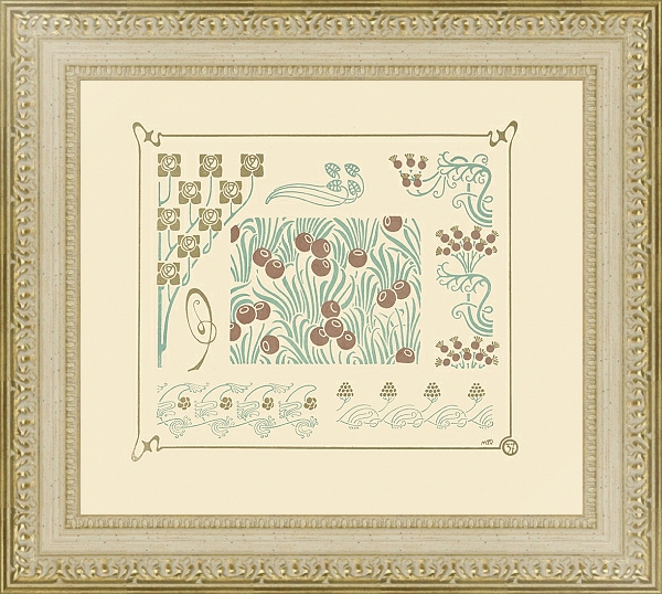Постер Abstract design based on berries and flower buds с типом исполнения Акварель в раме в багетной раме 484.M48.725