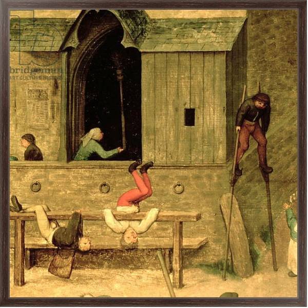 Постер Children's Games: detail of a boy on stilts and children playing in the stocks, 1560 с типом исполнения На холсте в раме в багетной раме 221-02