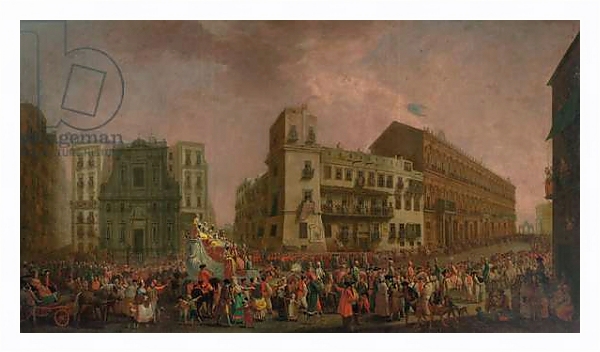 Постер The Carnival in Naples in 1778, with the 'Cavalcata turca' parading through the Largo di Palazzo, c.1778 с типом исполнения На холсте в раме в багетной раме 221-03